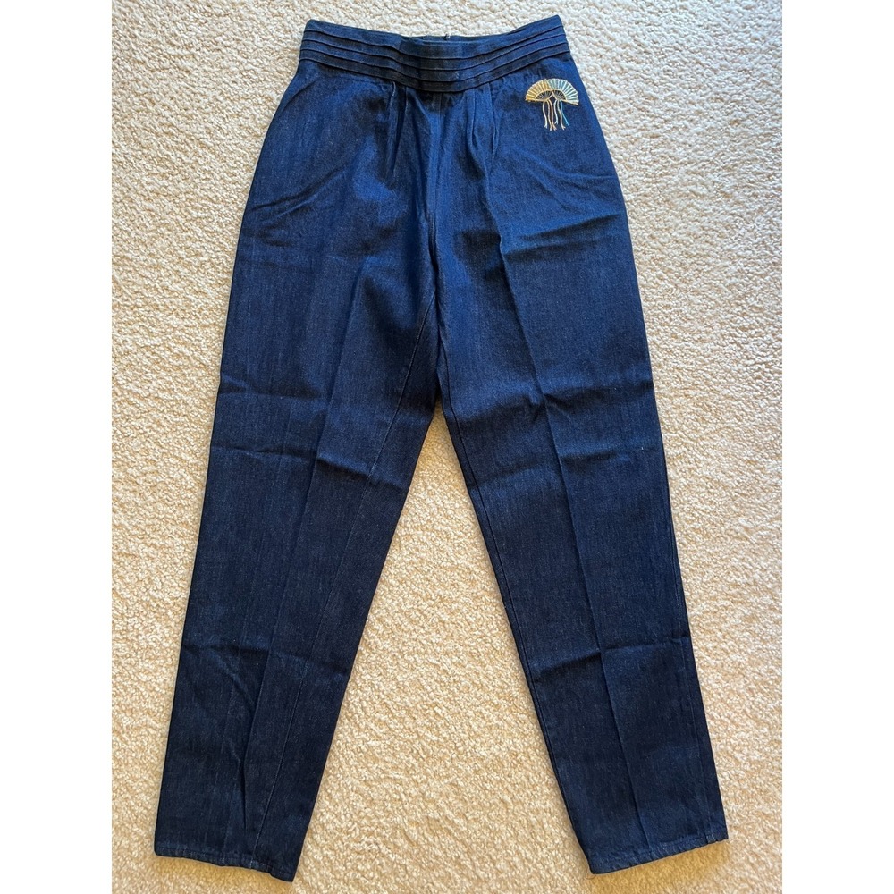 NEW Vintage Live Ins High Rise Pleated Embroidered Denim Jeans Women 13/14 USA